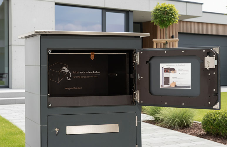 Schöner Paketkasten in der Farbe anthrazit für Zustellung von mehreren Paketen